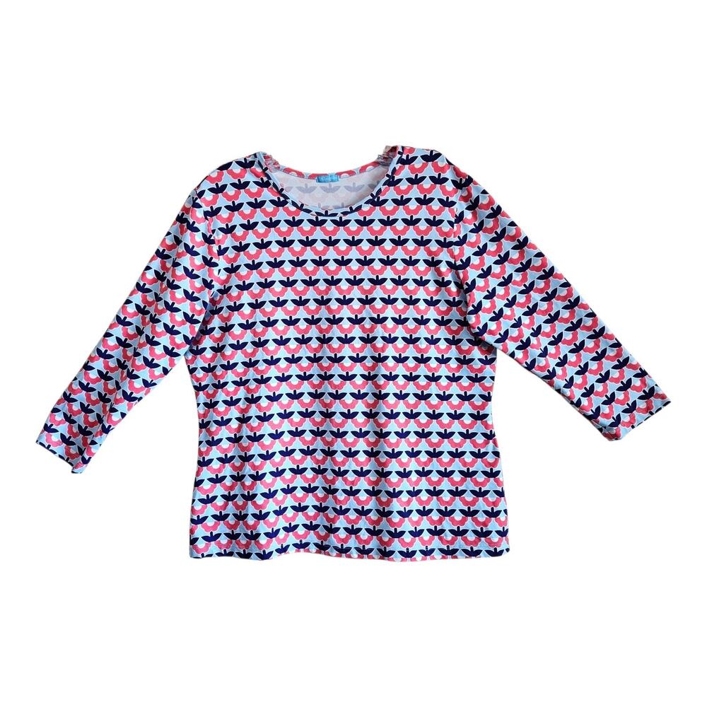 J McLaughlin Women's L Top Floral Blue Pink White Catalina Cloth 3/4 Sleeve 40"